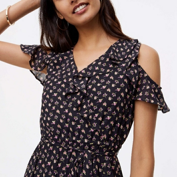 Loft Violet cold shoulder floral midi dress - Picture 6 of 12